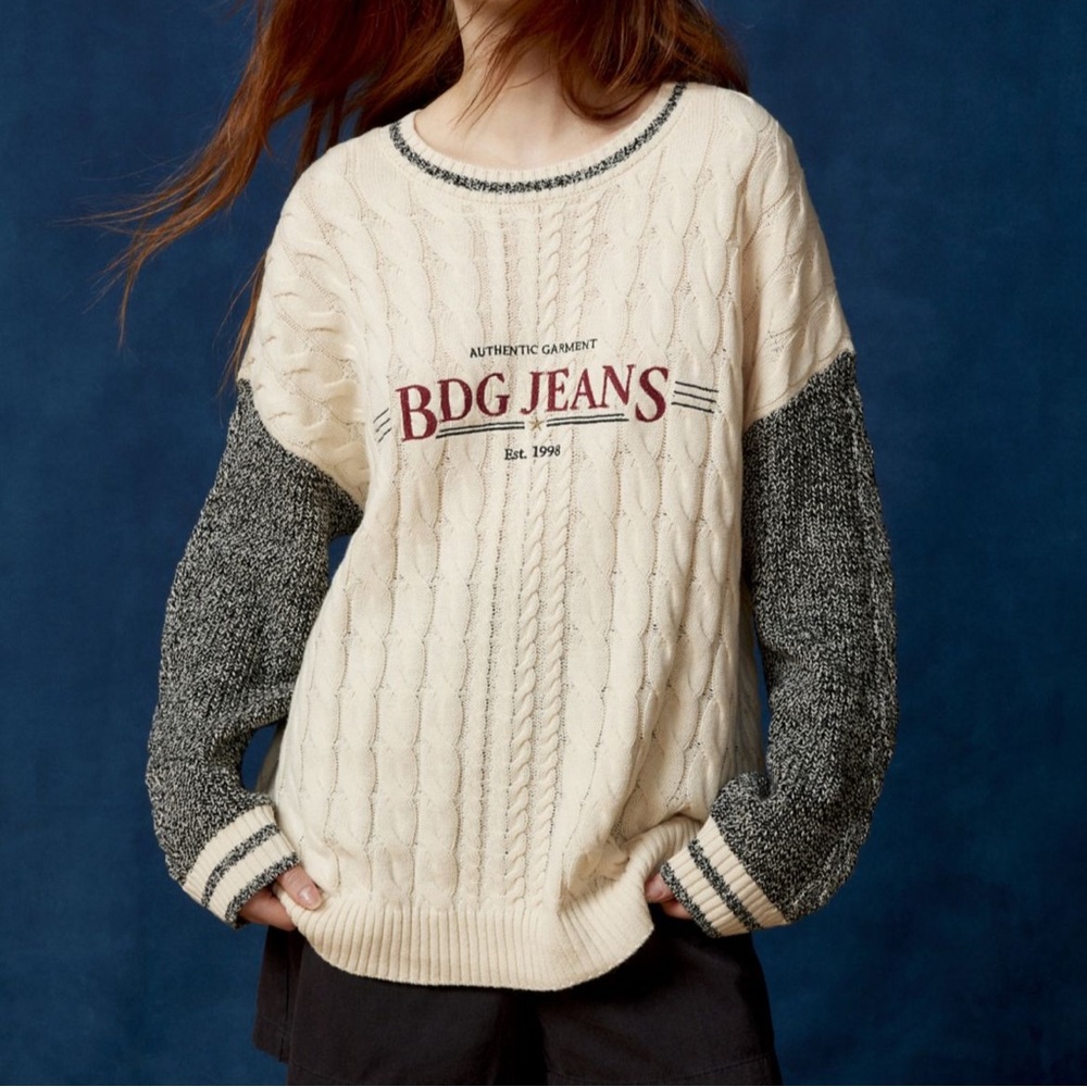 BDG Jeans Cable Knit Spliced Sweater